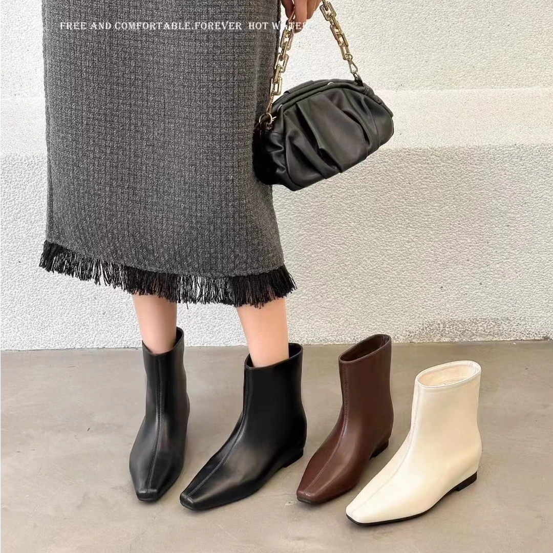 秋冬新款韩版通勤瘦瘦简约粗跟裸靴短靴311-27(加绒)