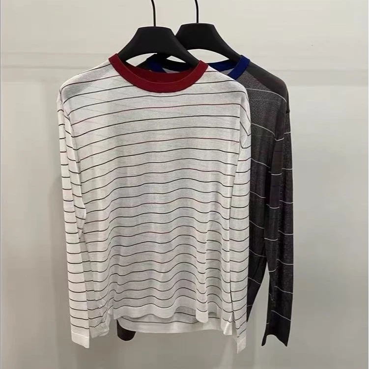 SS25615  MIU风彩色条纹醋酸棉针织防晒上衣