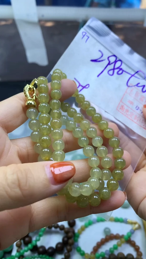 未镶嵌定制翡翠97手串*2990元毛货需精抛光