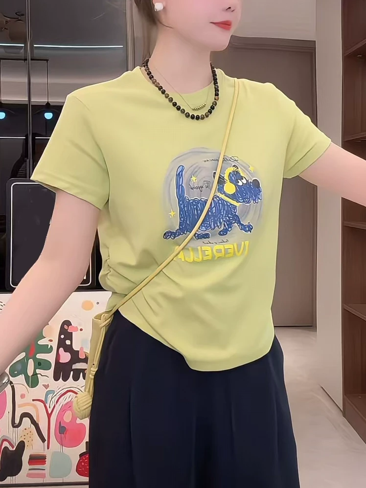 女士气质上衣2025夏季新款时尚洋气百搭抽绳巨上衣女胖mm显瘦遮肉