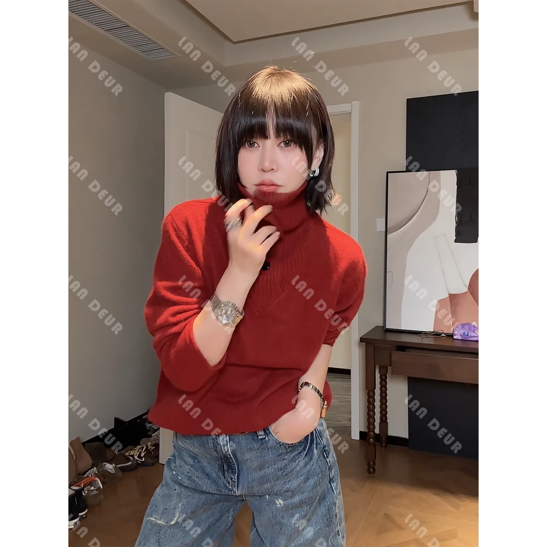 JIUJIU【木子星语】绵羊毛时尚百搭舒适慵懒风高领毛秋冬针织衫女