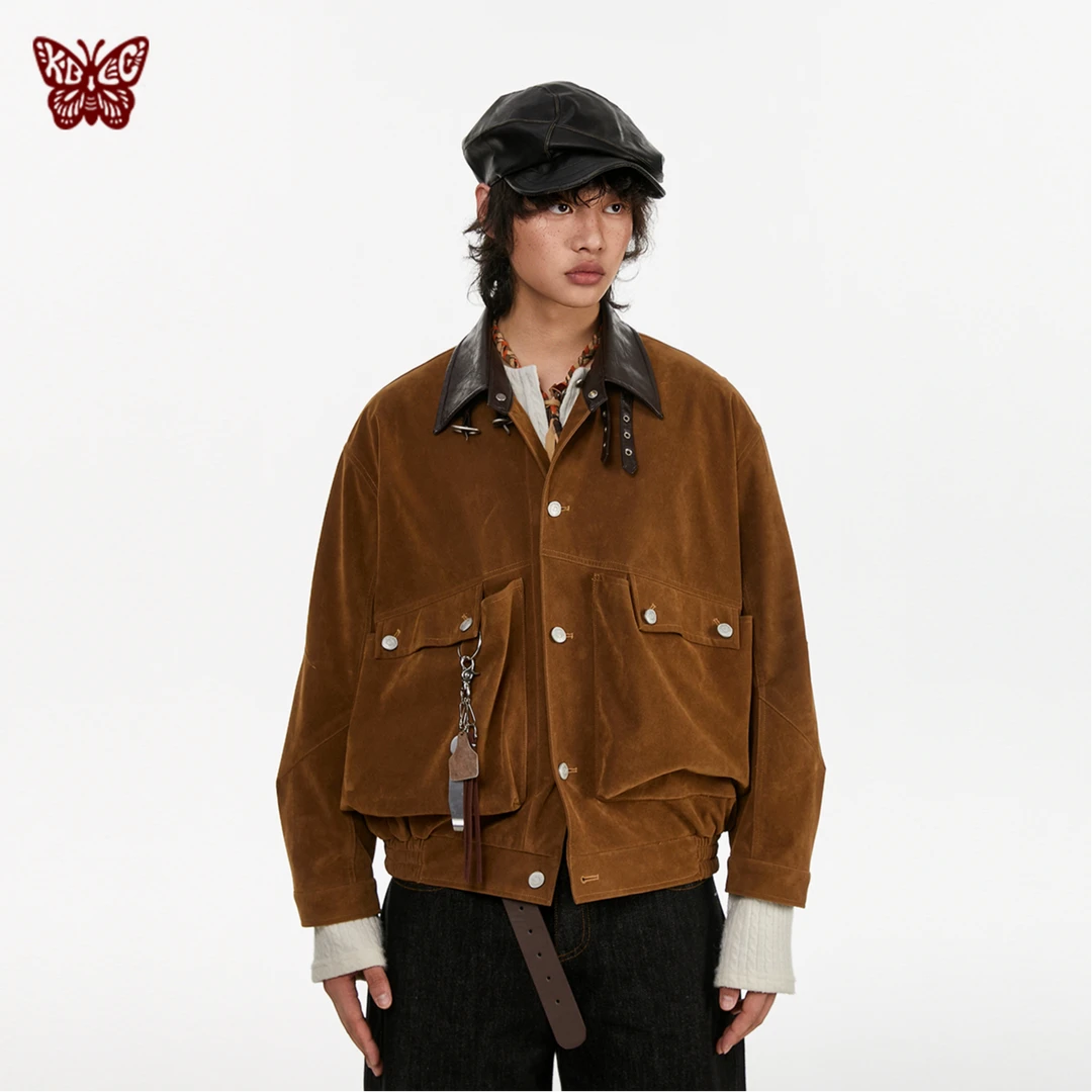 KBLC秋冬哈灵顿仿麂皮工装翻领复古怀旧短宽松情侣机车PU皮外套
