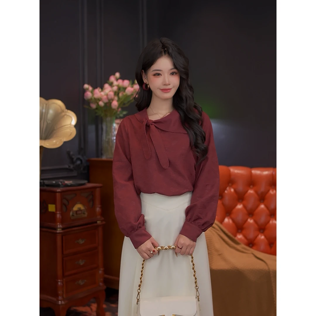 婉儿【至雅】25新款显瘦百搭复古简约通勤叠穿原创女衬衫#S14257
