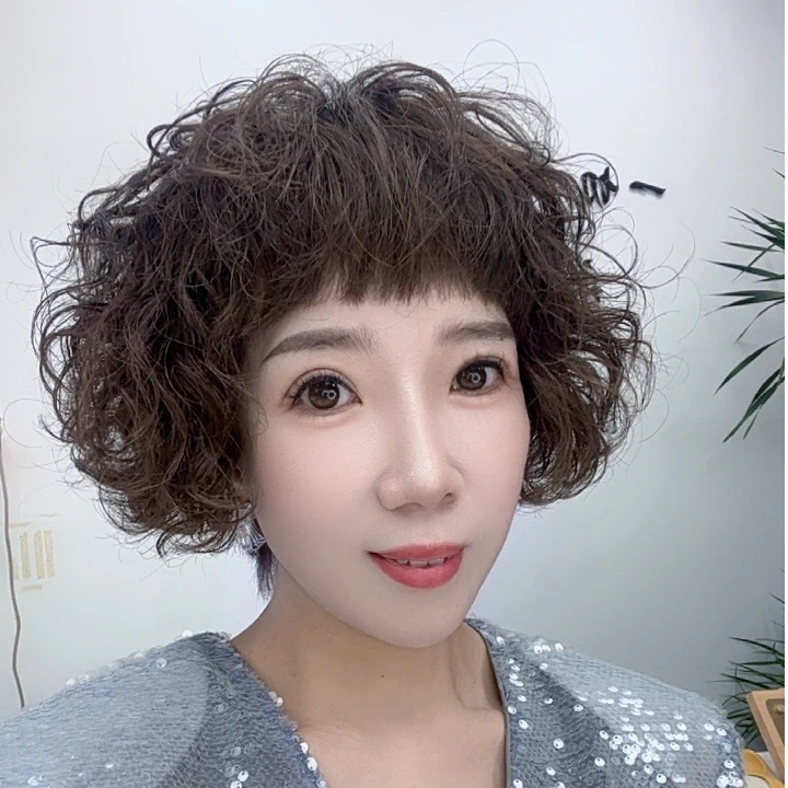 时尚妈妈款卷发全真发夏季透气全头套假发定制款