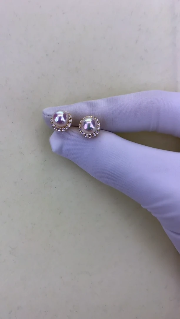 银S925镶嵌DA海水珍珠 GD275 耳钉 6-7