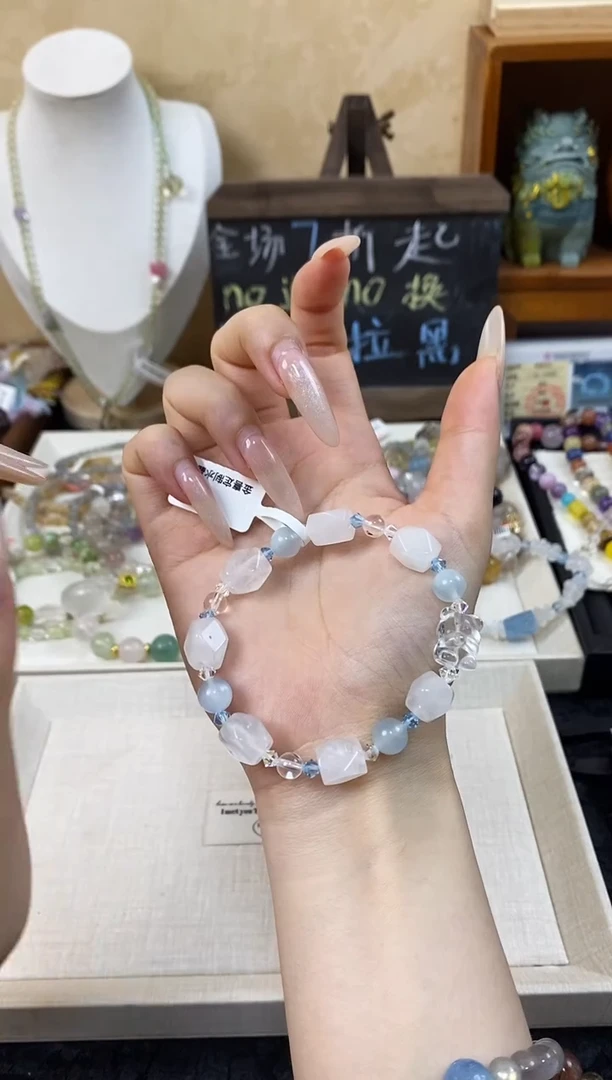 未镶嵌手链水晶白幽海蓝宝小熊