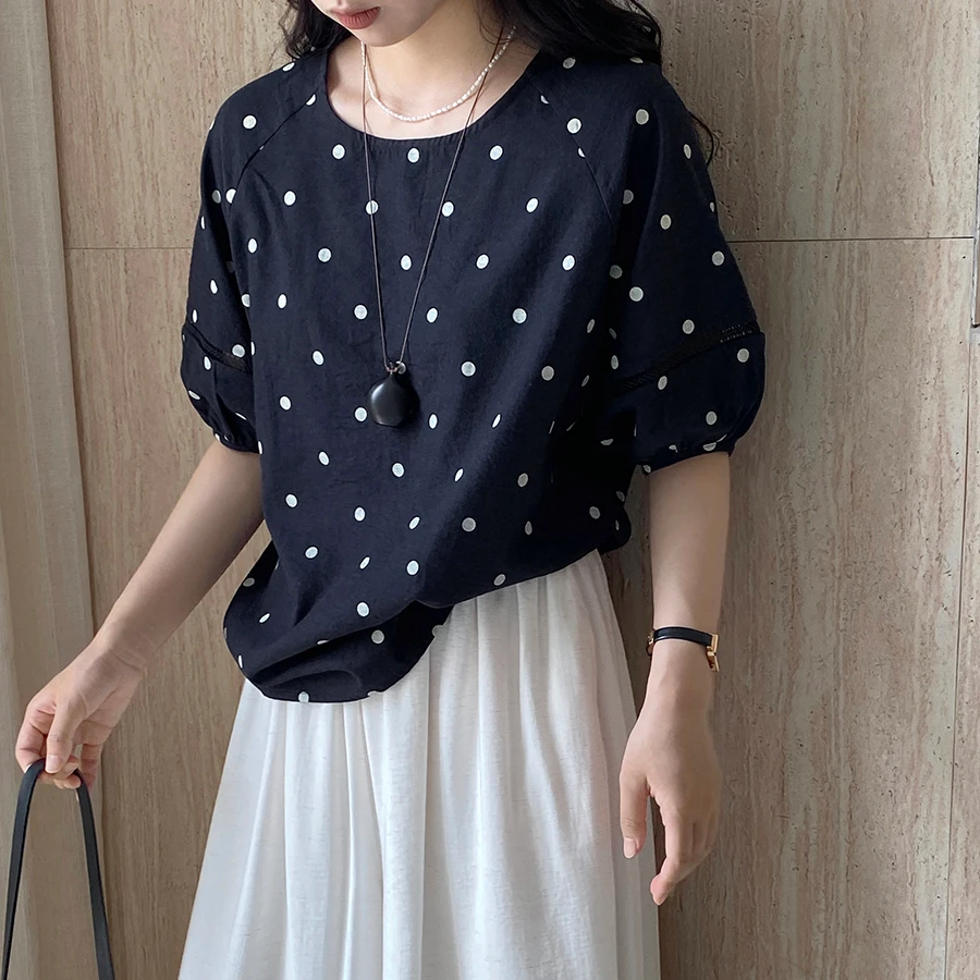 2025休闲日系波点短袖女式衬衫女夏季薄款设计感衬衣时尚休闲上衣
