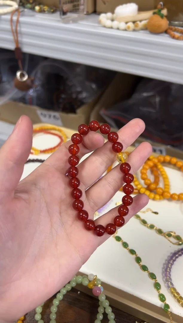 玛瑙/玉髓手链未镶嵌冰透红玛瑙黄晶圆珠手链[2904]