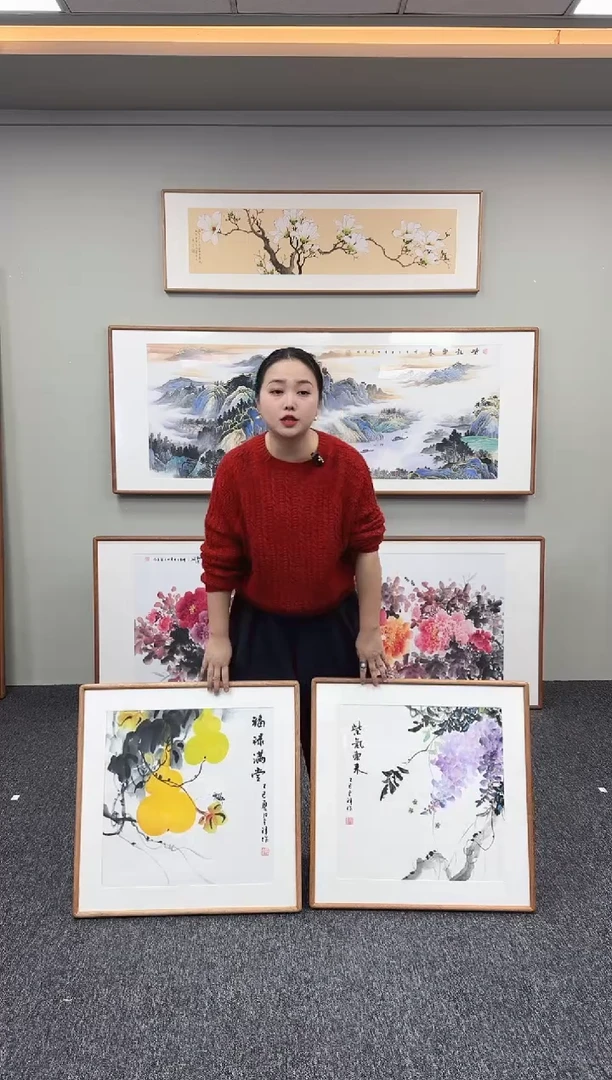国画葫芦60*60+紫藤花60*60（一对）
