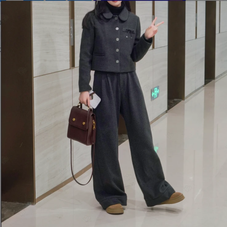 时尚套装秋冬高腰气质外套百搭阔腿裤洋气显瘦休闲02