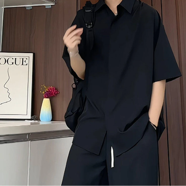 QNMN2025夏季新款薄款冰丝衬衫潮流宽松休闲痞帅男衬衣高级感上衣