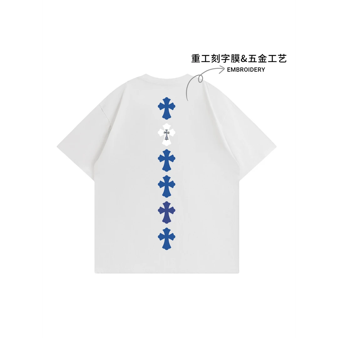 美式高街潮牌100纯棉重工艺潮牌宽松百搭休闲男女同款T恤ins