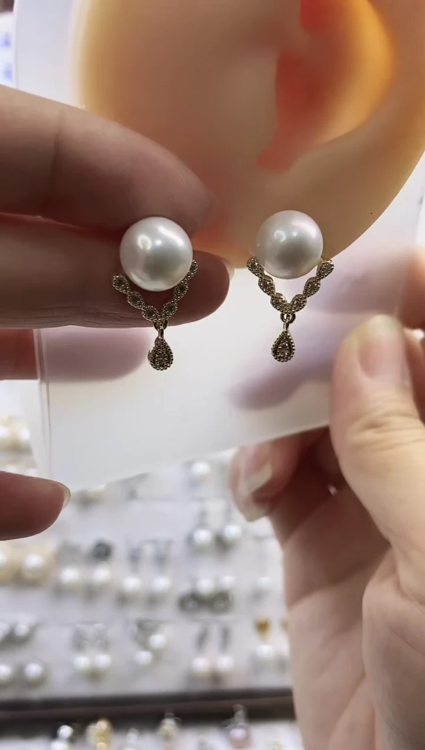 合金耳饰淡水珍珠84圆珠