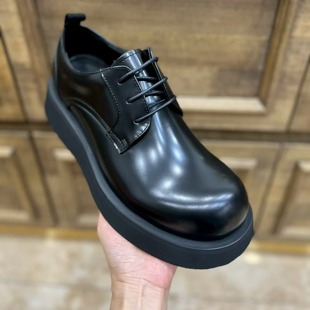 男款上班专用皮鞋英伦风单鞋休闲皮鞋黑色厚底百搭