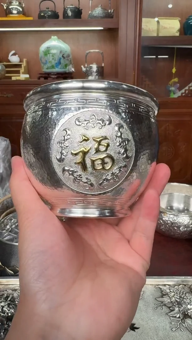 ·足银精工手工福字小门海缸杯