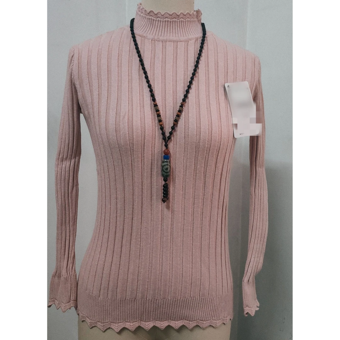 短款套头半高领长袖针织衫常规款中等毛针织衫针织假两件内搭