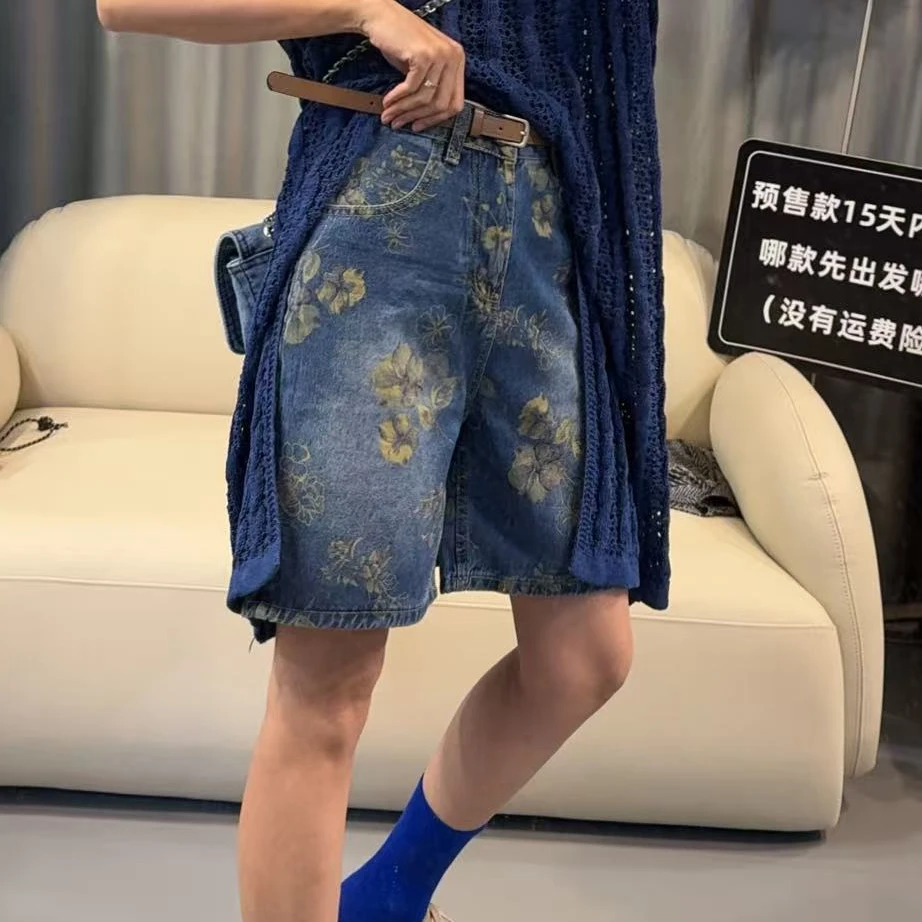 【文乐乐】夏季新款韩版个性重工碎花款时尚休闲潮流牛仔短裤3238