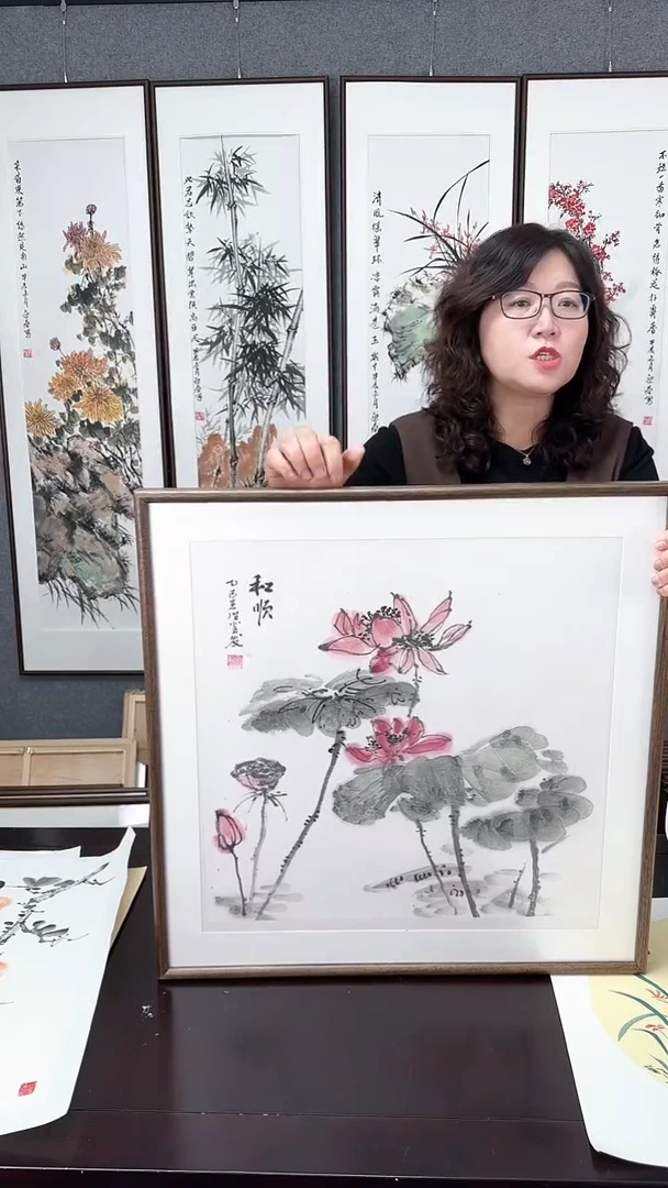 【闪购商品】国画荷花实木装裱