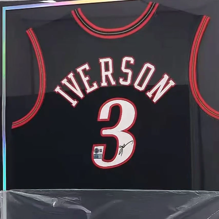 艾弗森亲签76人黑流星AU装裱收藏【铭人堂亲签球衣清清直播专属链