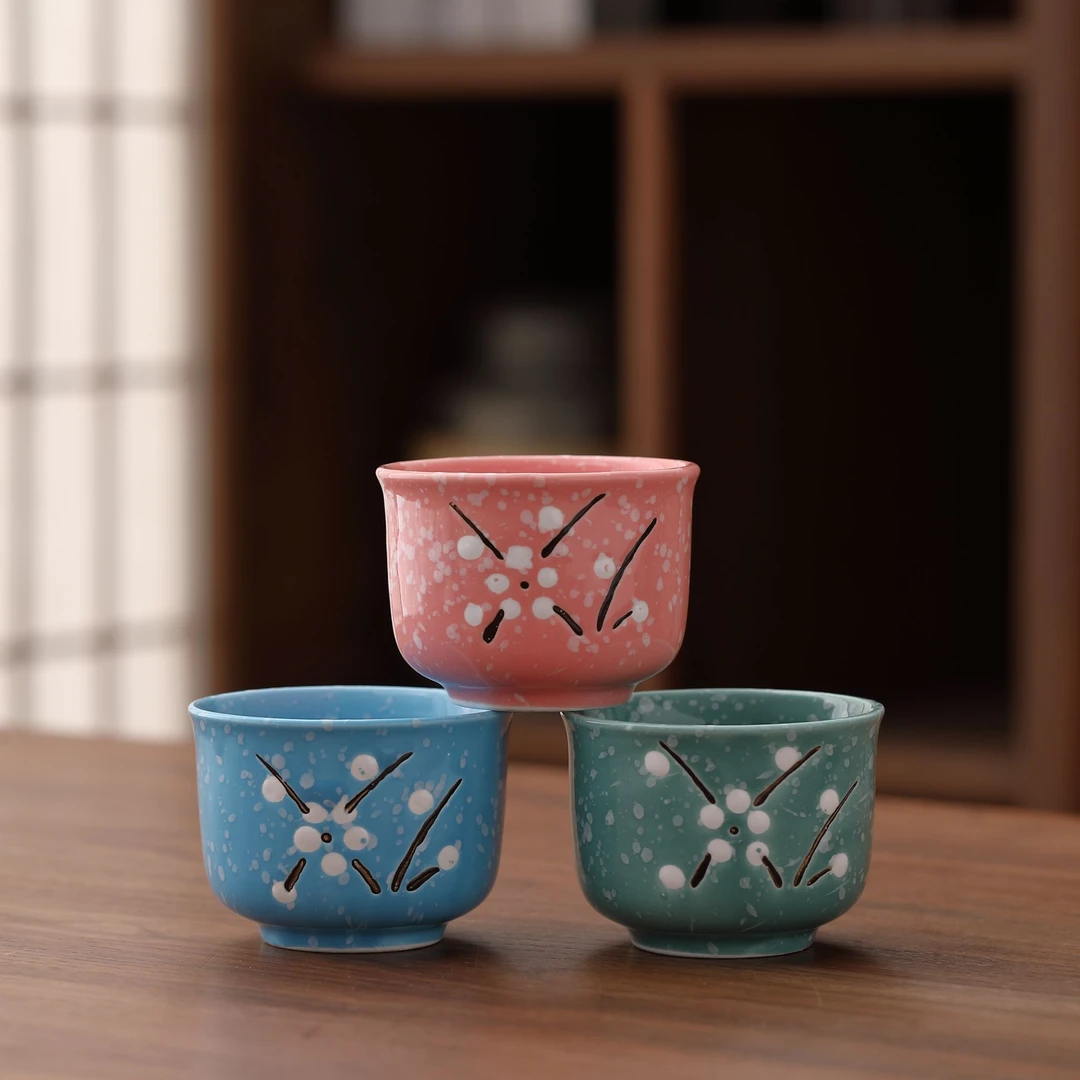 圣藏堆绘梅花主人杯大容量主人杯功夫茶杯三杯装