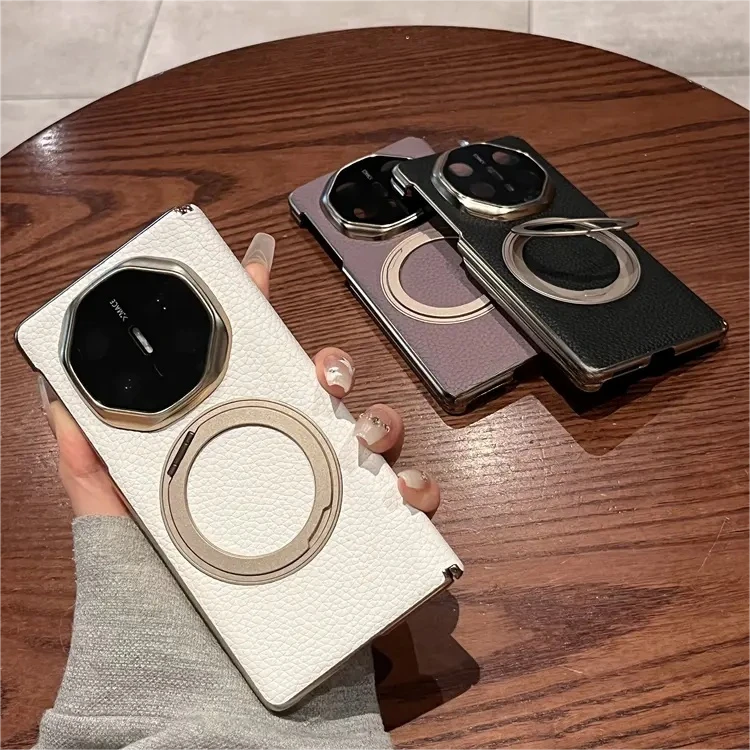 适用华为matex6手机壳matex5典藏版高档真皮带支架全包双中轴保护