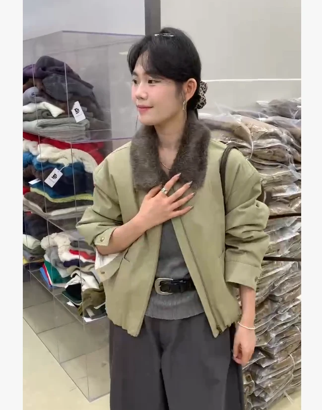 温柔瑶-布凡冬季福利#“90白鸭绒”韩系毛领减龄风衣羽绒服#55112