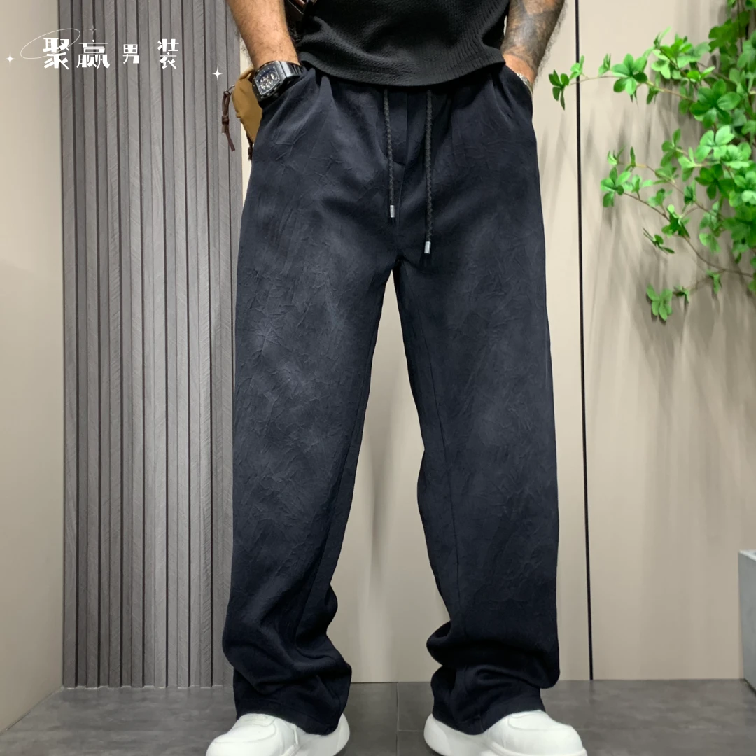 潮秋季休闲裤褶皱设计男士潮流百搭男士重磅直筒裤子宽松休闲卫裤