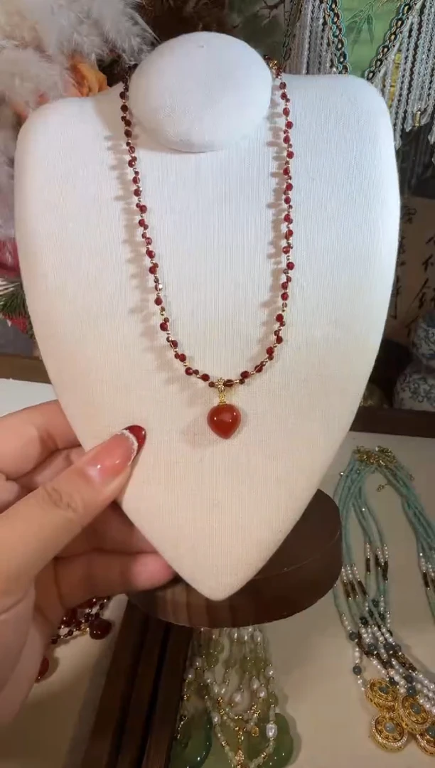 未镶嵌项链玛瑙/玉髓编织爱心  015