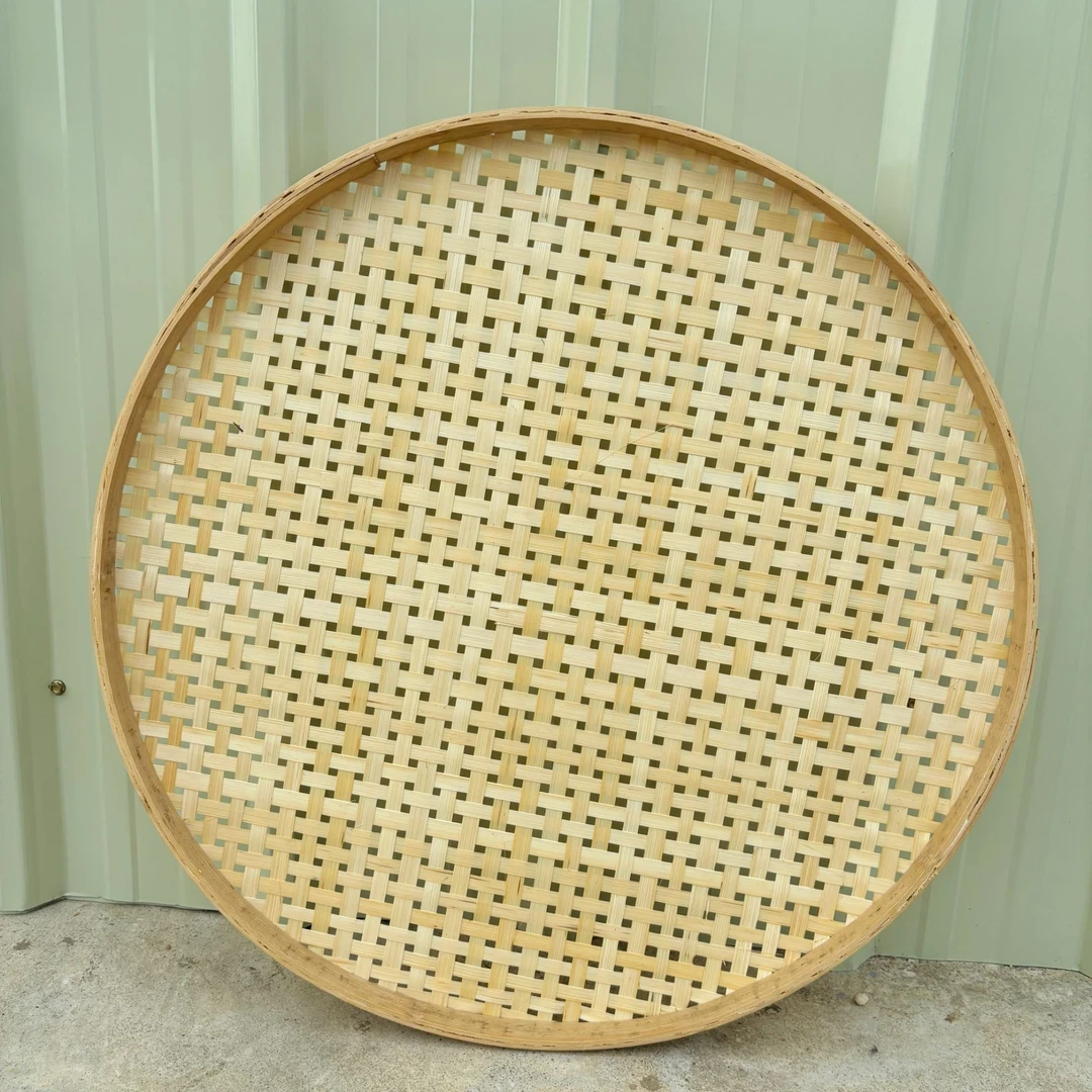 非遗手工竹编有孔竹白筛子海鲜晾晒圆形簸箕晒盘晾晒神器老式托盘