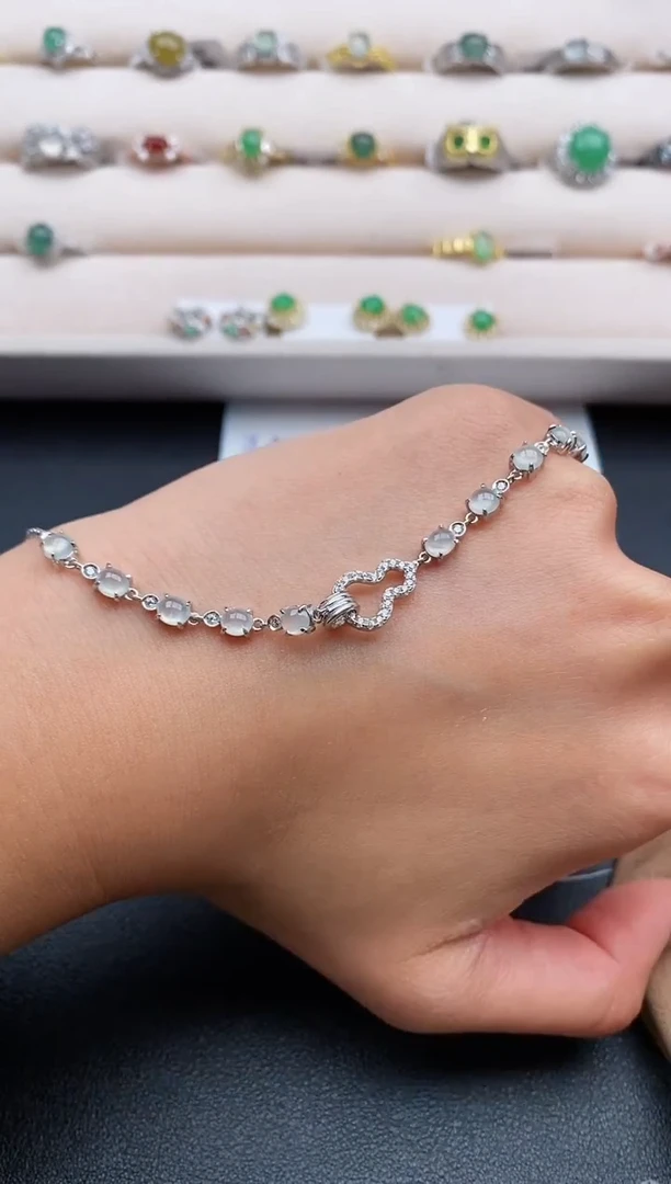 银S925镶嵌戒指翡翠天然缅甸A货翡翠22  5-4