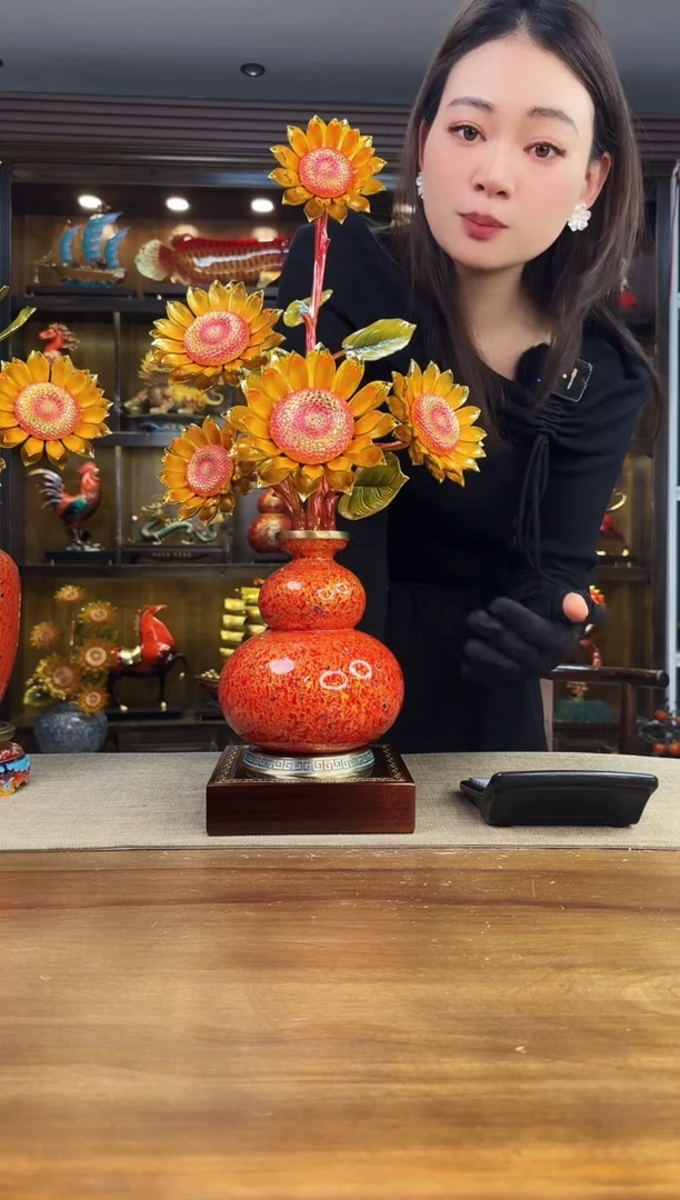 黄铜阳*大漆葫芦花瓶向日葵高度54CM