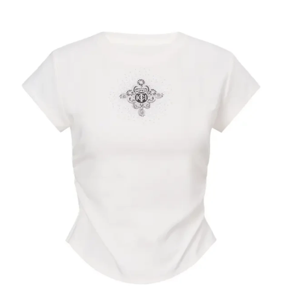 TCH轻奢烫钻工艺百搭流行时尚款圆领宽松T恤女T75B106131A私服tch