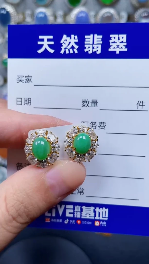 银S925镶嵌翡翠耳饰189
