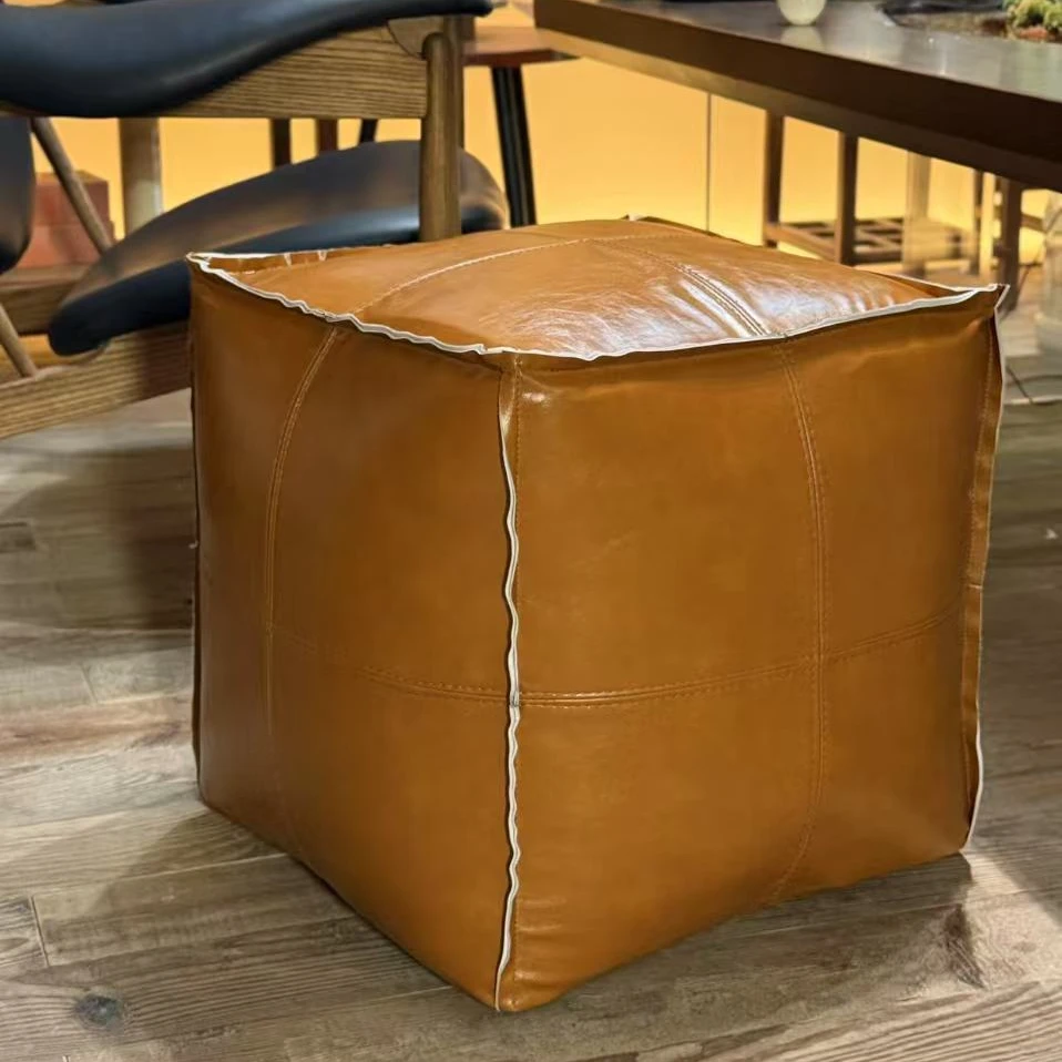 亮面款皮墩榻榻米地上坐垫客厅家用坐墩创意油蜡皮蒲团坐垫