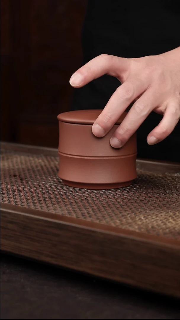 茶杯紫砂底槽清竹节茶叶罐