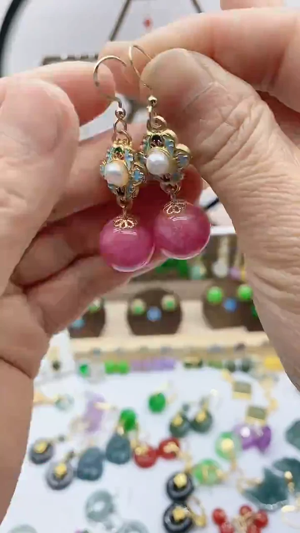 未镶嵌菱锰矿（红纹石）耳饰207