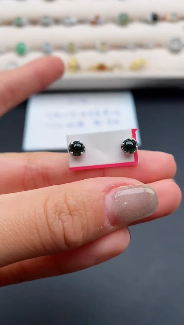 银S925镶嵌戒指翡翠缅甸天然A货翡翠22  4-7