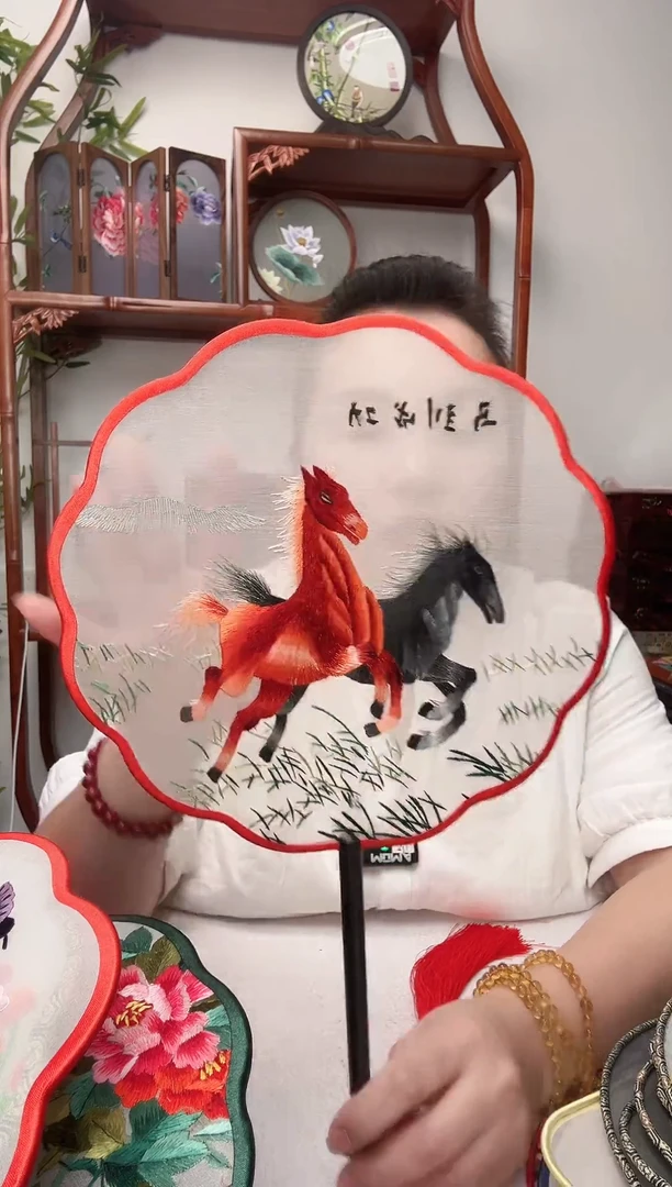 刺绣团扇--手工绣花---双面绣花