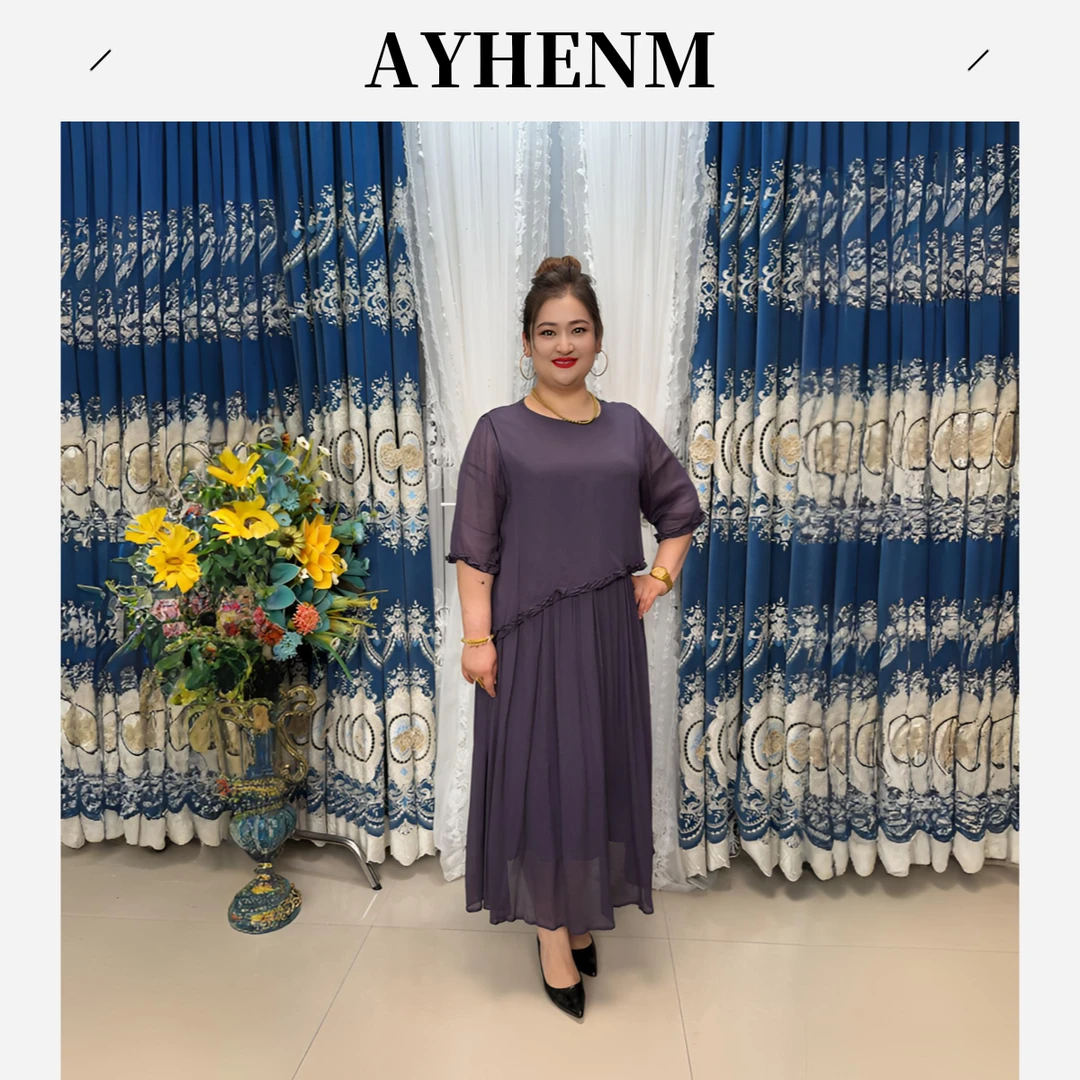 【AYHENM】圆领长袖长裙珍藏夏季显瘦百搭女士宽松腰连衣裙-AY777