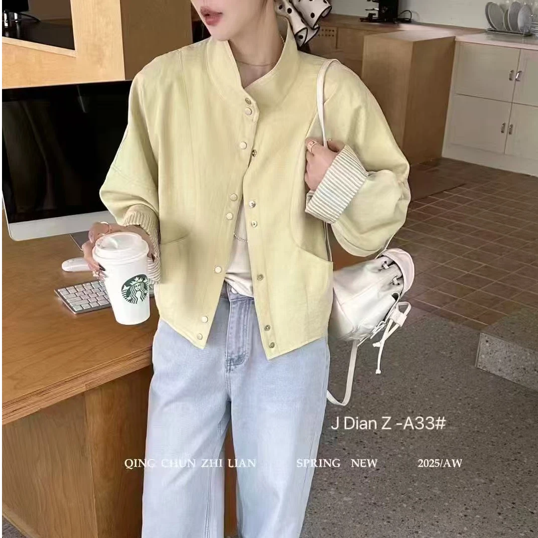 韩版小清新2025春季新款百搭洋气小个子立领夹克气质简约休闲外套
