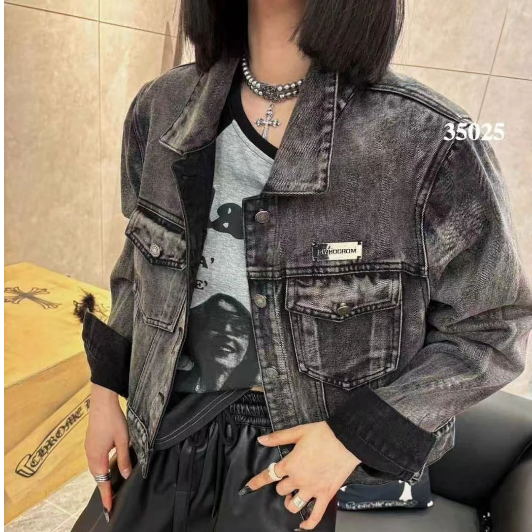 D35025短款翻领常规款单排扣短外套复古做旧时尚athflow风上衣