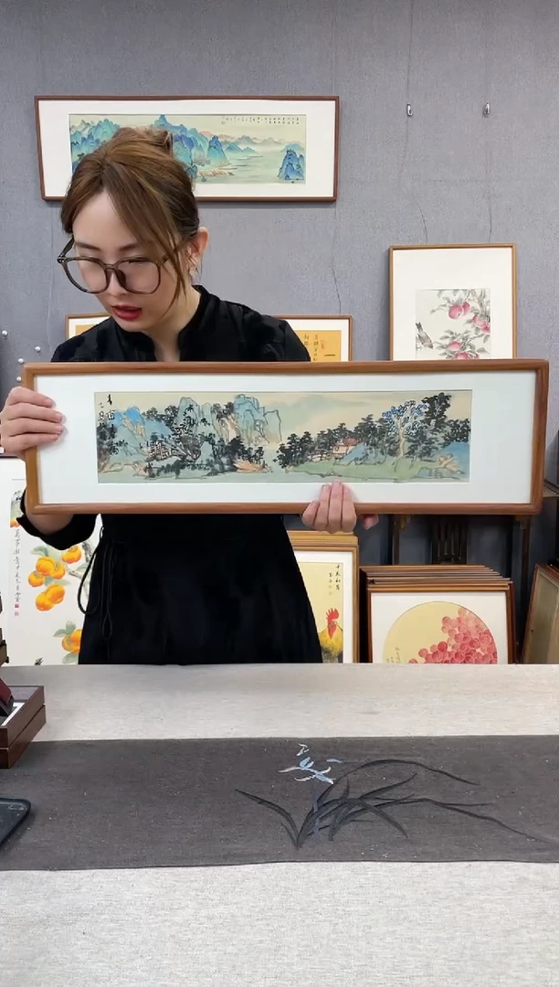 【闪购商品】国画胡威-手绘带框作品-20*70-山水
