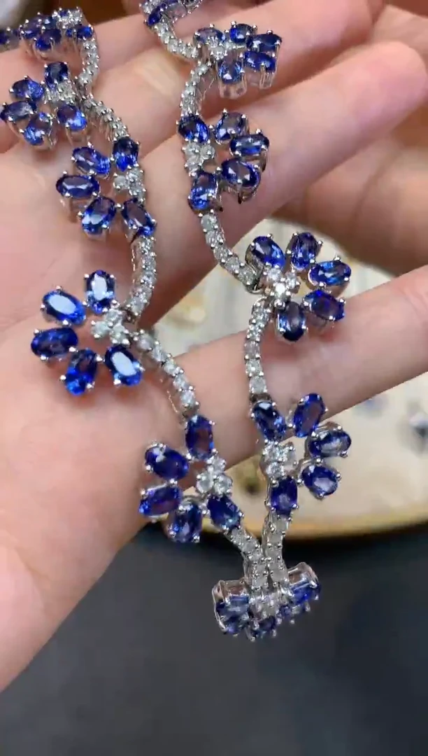 18K金镶嵌项链定制蓝宝石W196|85000