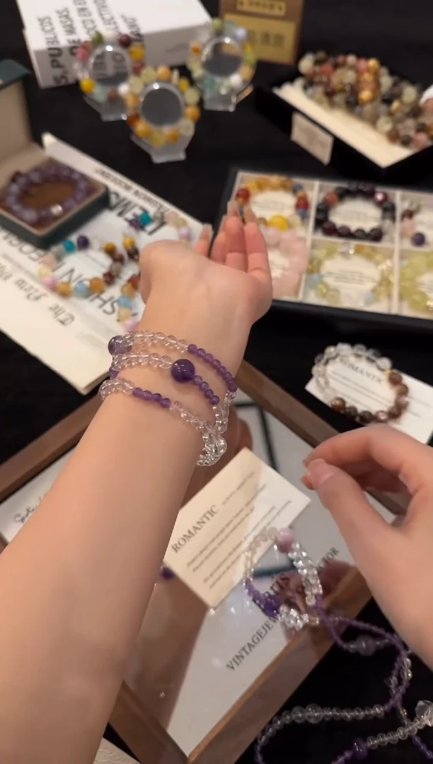 未镶嵌手链水晶紫白三圈x2514