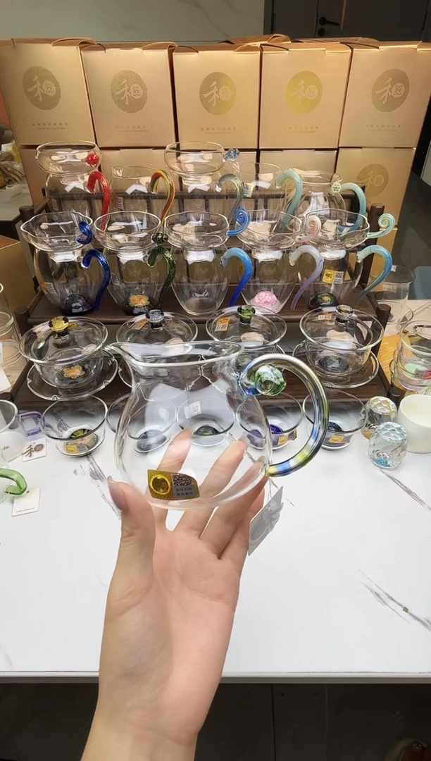 手工艺品玻璃禾器 浮莲茶海迷翠