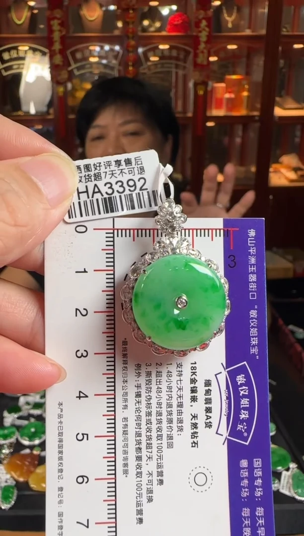 颈饰18K金镶嵌翡翠HA3392绿平安扣