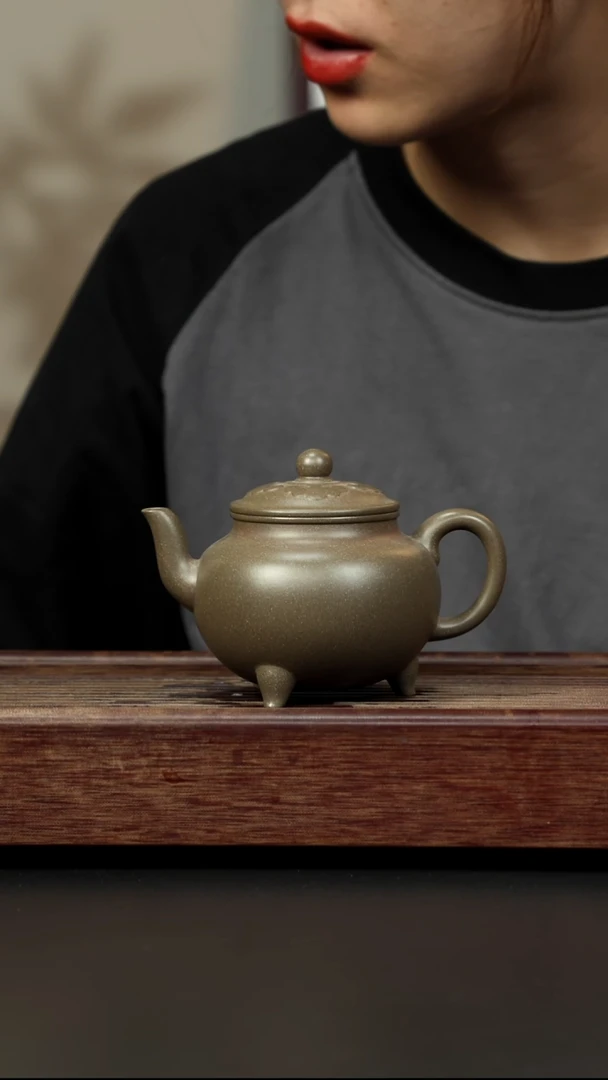 紫砂茶壶蟹壳青 大彬如意全手