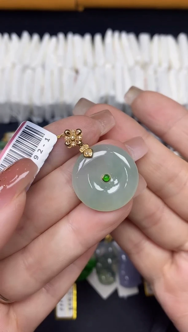 吊坠(不含链)18K金镶嵌翡翠平安扣18K金扣镶嵌@@CMT1392-1
