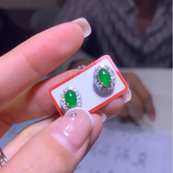 【逍遥】天然A货翡翠蛋面耳饰*705/56/多样性发/1对