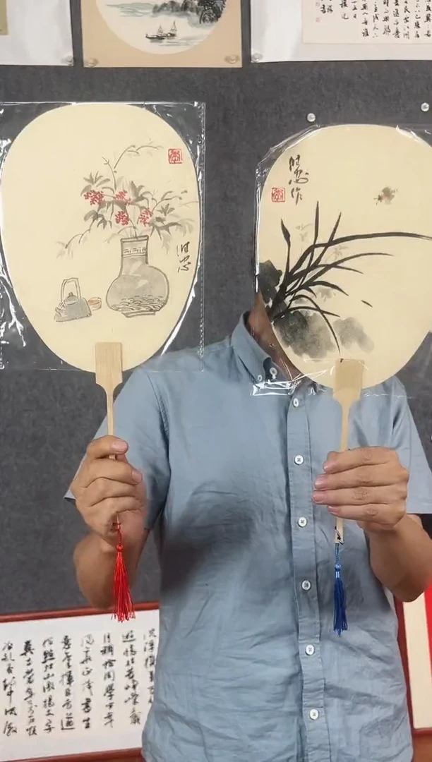 国画李维忠成片手绘扇子2F